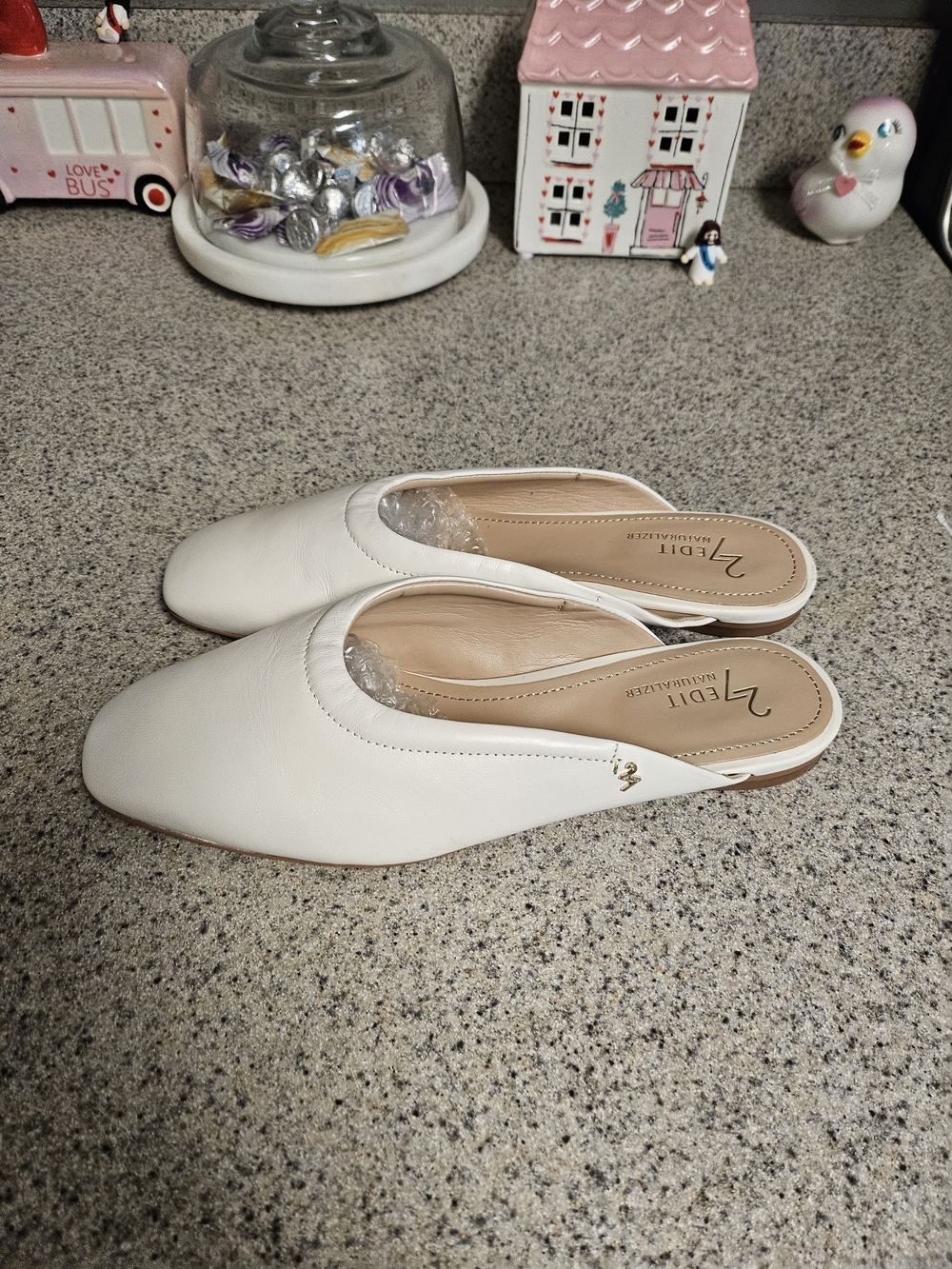 27 EDIT White Leather Backless Slip-On Mules
